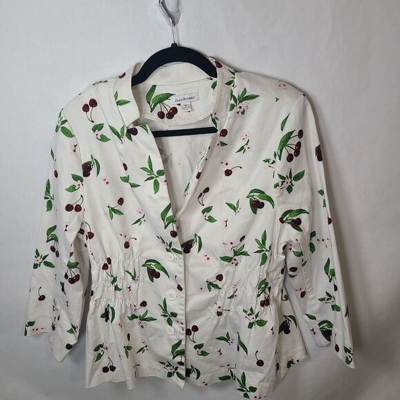 Joan Rivers Jackets & Blazers - Joan Rivers Size 16 White Red Green Blazer With Cherry Designs Fun Art Colorful